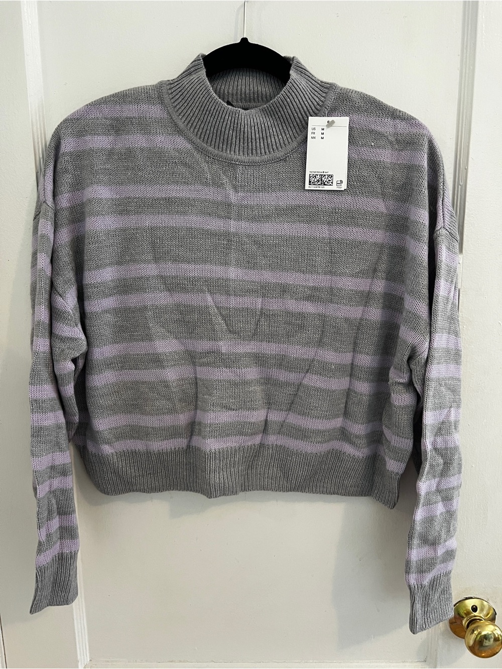 H&M Striped Mock Neck Sweater in Gray and Lavender NWT
